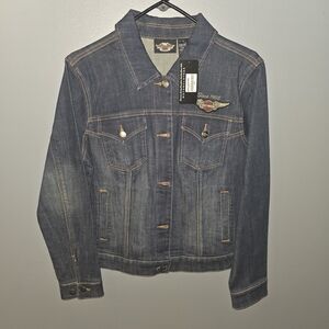 Harley-Davidson WOMENS LARGE Dark Blue Denim Jacket with Patch